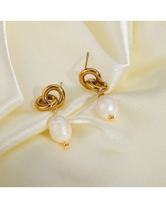 Baroque Pearl Gold-Plated Stainless Steel Chain Drop Earrings