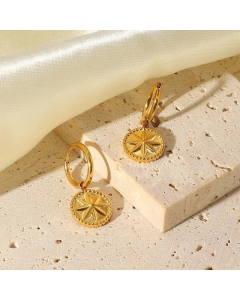 Personality Titanium Steel 18K Gold Plated Eight-Pointed Star Coin Pendant Earrings