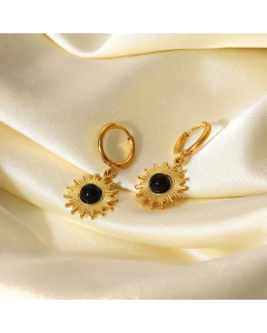 Fashion Stainless Steel Earring Black Onyx Sun Pendant Earrings
