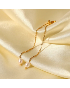 Fashion Pearl Pendant Long Threading 18K Gold Stainless Steel Earrings