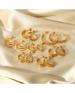 Fashion 18K Gold-Plated Stainless Steel Hoop Chain C-Shaped Earrings