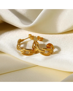 Fashion Wide Face Geometric Hollow Stainless Steel Hoop C-Shaped Earrings
