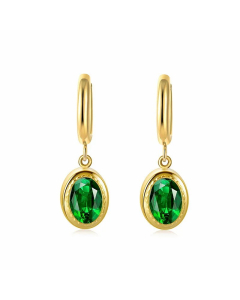 Emerald Zircon Ear Buckles Titanium Steel Oval Geometric Earrings