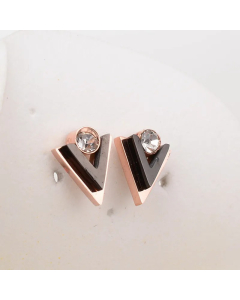 Fashion Geometric Zircon Black Triangle Rose Gold Titanium Steel Earrings Wholesale