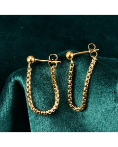 Simple Tassel Chain Rear Hanging Titanium Steel Rose Gold Stud Earrings