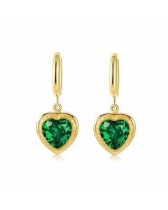 Emerald Zircon Heart Ear Buckle Stainless Steel 14K Gold Plated Earrings Wholesale