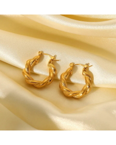 Fashion Creative 18K Gold-Plated Stainless Steel Double-Strand Twist Rib C-Shaped Earrings