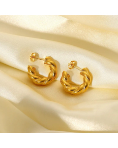 Fashion 18K Gold-Plated Stainless Steel Bold Twist C-Shaped Earrings Female