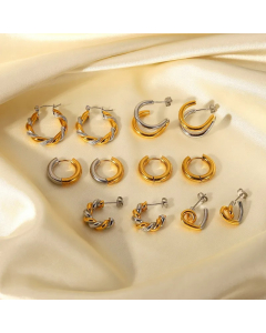Fashion 18K Gold-Plated Titanium Steel Gold And Silver Handover Geometric Earrings