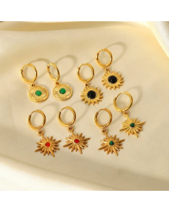 Fashion 18K Gold-Plated Stainless Steel Natural Stone Eight-Pointed Star Earrings