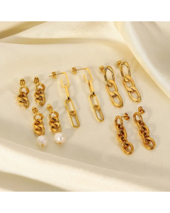 Simple Titanium Steel Earrings Long Cuban Chain Earrings 18K Gold Ladies Jewelry