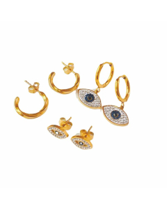 Fashion New Titanium Steel Micro-Diamond Zircon Eye Shape Earrings Set