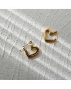 Vintage New Heart Shaped Glossy Golden Titanium Steel Earrings Wholesale