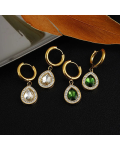 Fashion Water Drop Shaped Inlaid Zircon Titanium Steel Earrings Wholesale