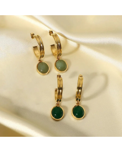 Fashion New Green Agate C-Shaped Pendant Stainless Steel Earrings Wholesale