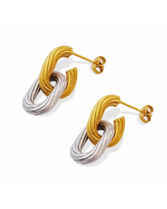 Vintage Embossed Texture Oval Shaped Ring Titanium Steel Earrings