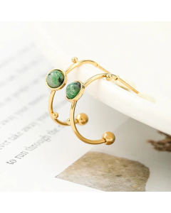 Simple New Inlaid Turquoise Stainless Steel C-Shaped Earrings Wholesale