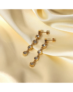Vintage 14K Gold Plated Stainless Steel Set Five Round Zircon Tassel Earrings