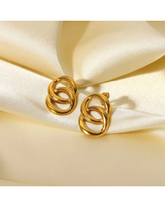 Simple 18K Gold-Plated Stainless Steel Circle Hollow Chain Short Earrings Wholesale