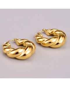 Solid Croissant Twist Cast Titanium Steel Plated 18K Gold Earrings