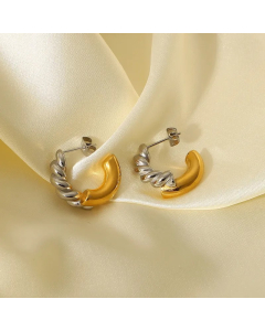 18K Gold Stainless Steel Twist Stitching Smooth C-Shaped Earrings Women