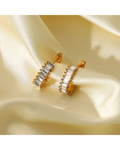 Fashion C-Shaped Female 18K Gold Stainless Steel Zircon Inlaid Geometric Stud Earrings