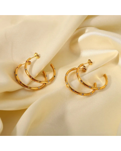 Fashion Retro 18K Gold Stainless Steel Large C-Shaped Colored Zircon Earrings