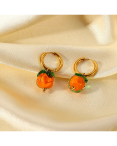 Creative Cute Glass Beads Persimmon Pendant 18K Gold Stainless Steel Earrings