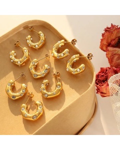 Imitation Pearl Zircon Minimalist C-Type Spring Female Earrings Titanium Steel