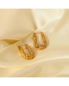 Fashion Retro Double Twist Oval 18K Gold Stainless Steel U-Shaped Earrings Women
