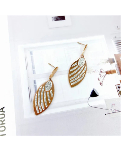 Aesthetic Retro Fashion Diamond Feather Leaves Long Titanium Steel Earrings Jewelry