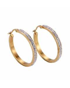 Gold Round Stick Diamond Women Simple Stainless Steel Ear Hoop Jewelry