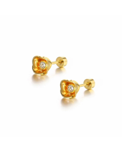 Hollow Circle Titanium Steel Gold-Plated Earrings Diamond Stud Earrings Single
