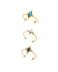 Jewelry Inlaid Natural Stone Droplets Round Retro Simple Titanium Steel Ring