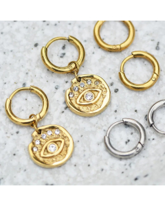 Stainless Steel Pendan Round Coins Trend Demon Eye Pendant Earrings