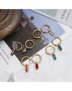 Fashion Emerald Zircon Rectangular Titanium Steel Earrings