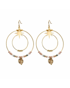 Geometry Beaded Natural Stone Star Double Circle Stainless Steel Pendant Earrings