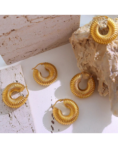 Retro Geometric Thread Circle Titanium Steel Earrings