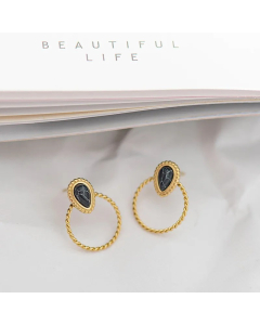 Fashion Stainless Steel Earrings Natural Stone Woven Ring Earrings