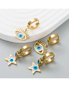 Fashion Star Devil Eyes Titanium Steel Inlaid Shell Hip-Hop Earrings