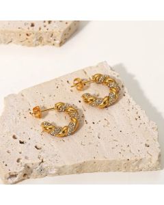 Simple C-Shaped Stainless Steel Inlaid Zircon Earrings Jewelry