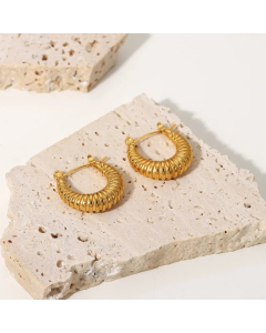 Simple Stainless Steel U Shape Fashion Screw Pattern Hoop Earrings