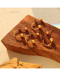 Simple Fashion Geometric Round Bead C-Shaped Titanium Steel Earrings