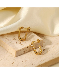 European Stainless Steel Double-Layer Line Geometric Hoop Earrings
