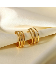 Simple Three-Layer Hollow Geometric Stainless Steel Hoop C-Shaped Earrings