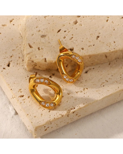 18K Gold Diamond-Studded Stainless Steel Chain Buckle Twisted Earrings