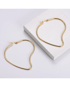 Stainless Steel Plating 18K Gold Curve Design Hoop Earrings