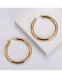 Simple Stainless Steel Polished Plating 18K Gold Thick Round Line Hollow Big Hoop Earrings