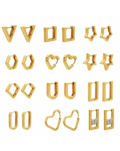 Glossy Stainless Steel Earrings Five-Pointed Star Heart Triangle Geometric Ear Buckle