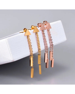 Fashion Geometric Triangle Tassel Stick Earrings Titanium Steel Earrings
